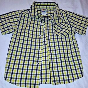 Healthtex Short Sleeve Plaid Button Down Shirt Size 3T Black and Yellow Striped